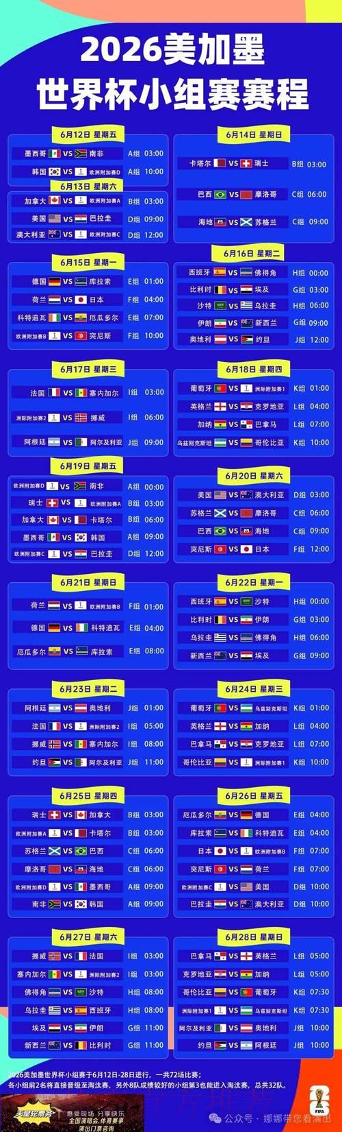 世界杯赛程时间表最新出炉